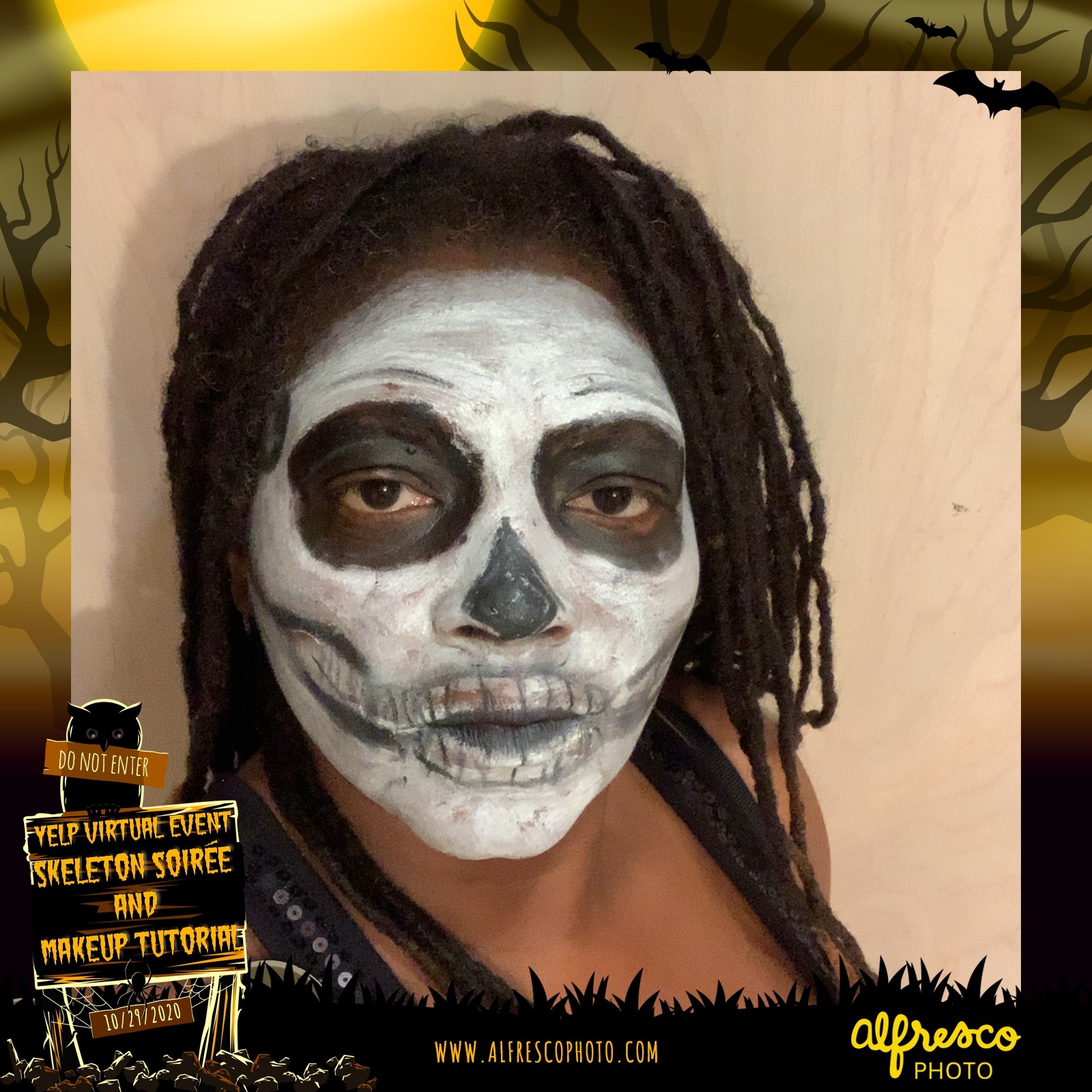 Yelp Skeleton Makeup Tutorial | View more photos from the event at events.alfrescophoto.com/u/AlfrescoPhoto/Yelp-Skeleton-Makeup-Tutorial